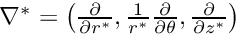 $\nabla^* = \left(\frac{\partial}{\partial r^*}, \frac{1}{r^*}\frac{\partial} {\partial \theta},\frac{\partial}{\partial z^*}\right)$