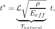 \[ t^* = \underbrace{{\cal L} \sqrt{\frac{\rho}{E_{eff}}}}_{{\cal T}_{natural}} \ t, \]