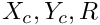 \[ {\bf r}(\zeta)= \left( \begin{array}{c} X_c + R \cos(\zeta) \\ Y_c + R \sin(\zeta) \end{array} \right) \]