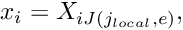\[ x_i = X_{iJ(j_{local},e)}, \]