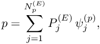 \[ p = \sum_{j=1}^{N_p^{(E)}} P_j^{(E)} \, \psi_j^{(p)}, \]