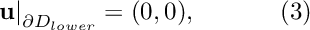 \[ \left. \mathbf{u}\right|_{\partial D_{lower}}=(0,0), \ \ \ \ \ \ \ \ \ \ (3) \]