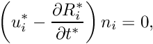 \[ \left(u_i^*-\frac{\partial R_i^*}{\partial t^*}\right) n_i = 0, \]