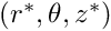 $ (r^*,\theta,z^*) $